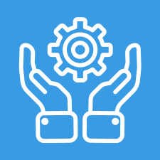 Hands surrounding a support cog icon